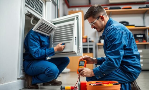 HVAC Professional Fixing Air Conditioner Chemical Odor HVAC Professional Fixing Air Conditioner Chemical Odor